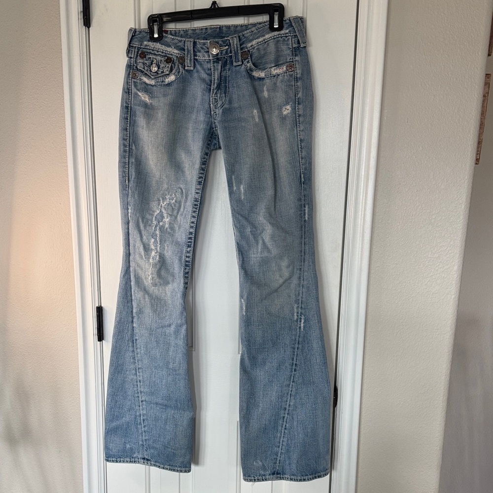 True Religion JOEY BIG T low rise flare leg factory distressed
